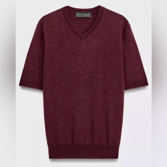 Zara 100% WOOL WINE KNIT SHORT SLEEVE JUMPER Size XL - Picture 4 of 6